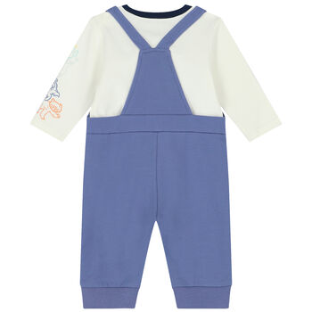 Baby Boys Blue & Ivory Logo & Frog Dungaree Set